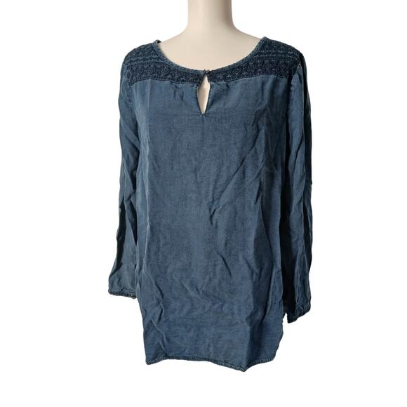 Esprit Embroidered Long Sleeve Denim Tunic Blouse US 14 - Picture 1 of 13